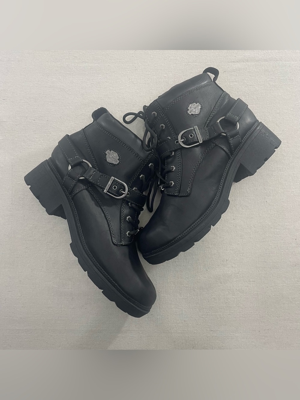 Harley-Davidson Tegan Lace-Up Boots Chunky Heel Buckle Leather D84424 Womens 11